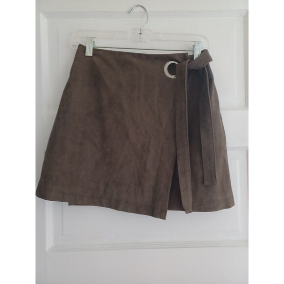 Abercrombie & Fitch chocolate brown faux suede miniskirt 4 wrap grommet boho A&F - Picture 1 of 9